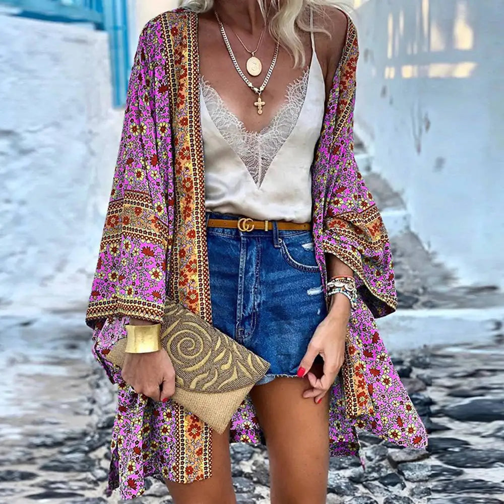 Bohemian Casual Cloak Cardigan for Swimsuit woman 2024 Summer Beach Swimwear Smock Tops Long Sleeved Female Clothing