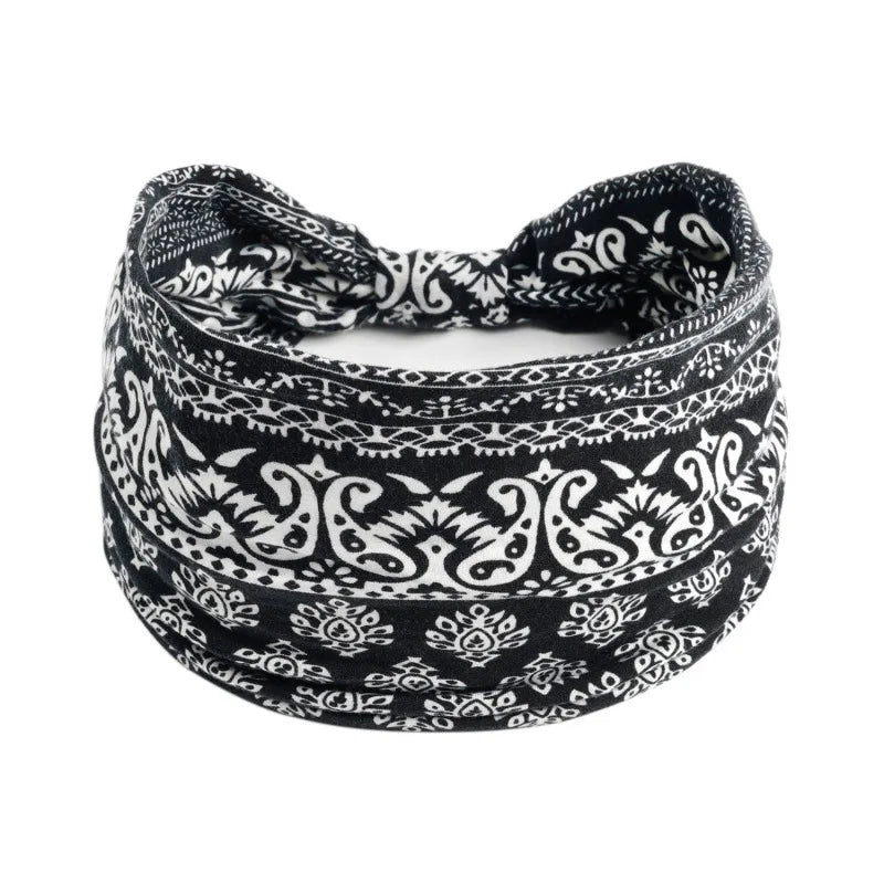 Bohemian Style Elastic Hair Bands Yoga Headband Women Headwear Print Vintage Cross Unisex Scrunchies Hair Accessories