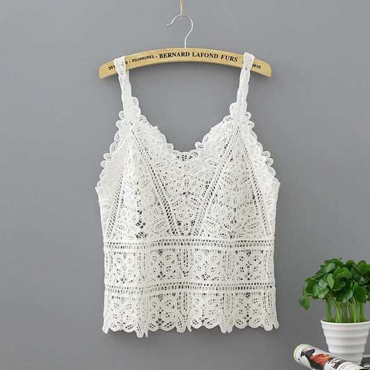 Cotton Crochet Tank Top Sexy Knitted Hollow Out Vest Crop Top Women Femme Vintage Backless Camisole Female 2023 Summer Clothes