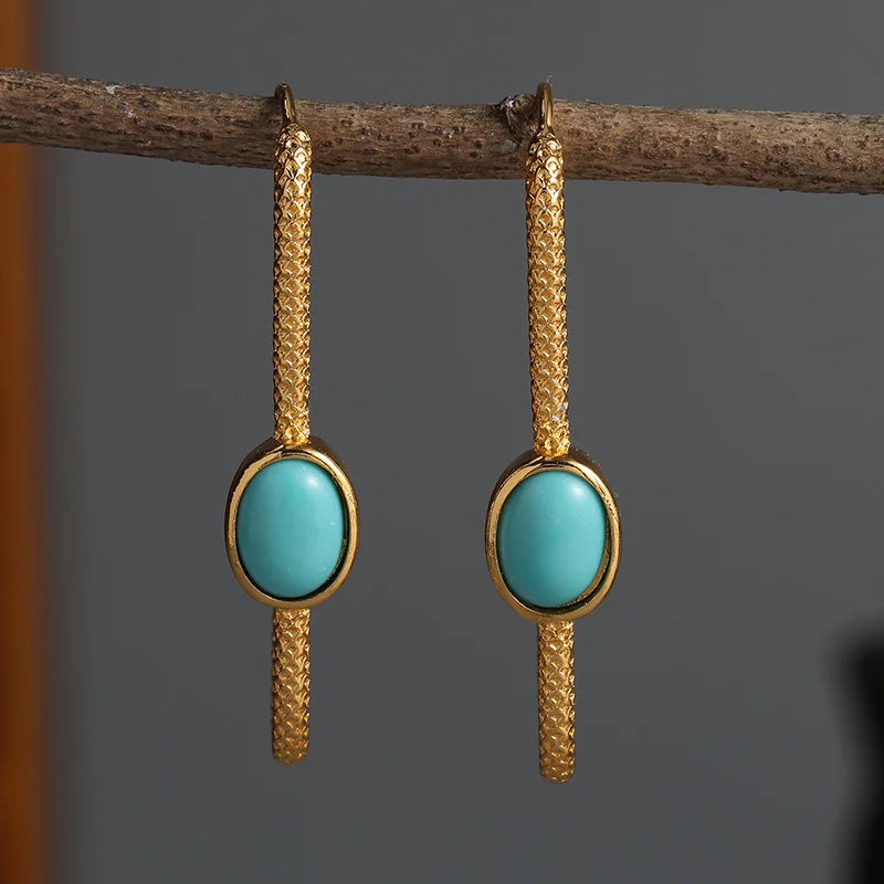 Gorgeous Turquoise Beaded Earrings - Handmade Boho Style Gold Color Metal Hoop Earrings