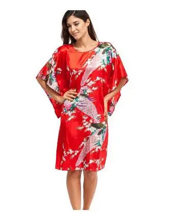 Sexy Female Silk Rayon Robe Bath Gown Nightgown Summer Casual Home Dress Printed Loose Sleepwear Plus Size Nightwear Bathrobe