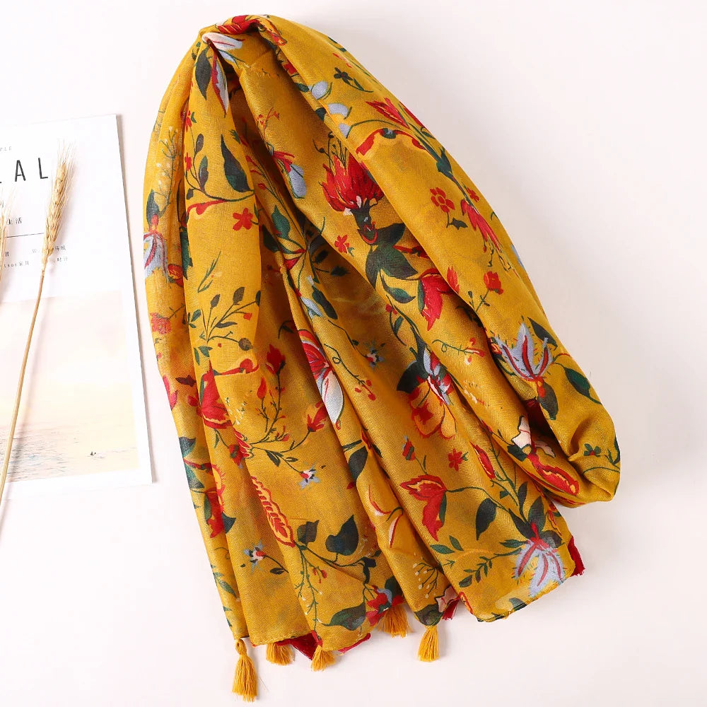 Cotton Scarf Women Large Shawls Pashmina Muslim Hijab Foulard Design Print Lady Beach Stole Head Scarves