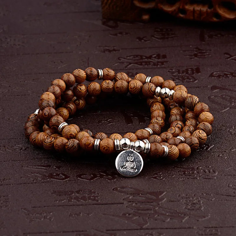 Multilayer Wood Beads Buddha Lotus OM Bracelet Tibetan Buddhist Mala Charm Rosary Bracelet Yoga Wooden For Women Men Jewelry