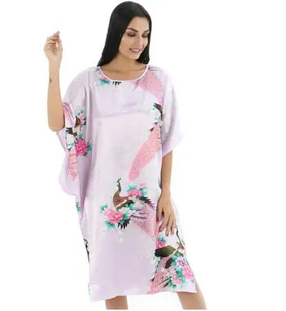 Sexy Female Silk Rayon Robe Bath Gown Nightgown Summer Casual Home Dress Printed Loose Sleepwear Plus Size Nightwear Bathrobe