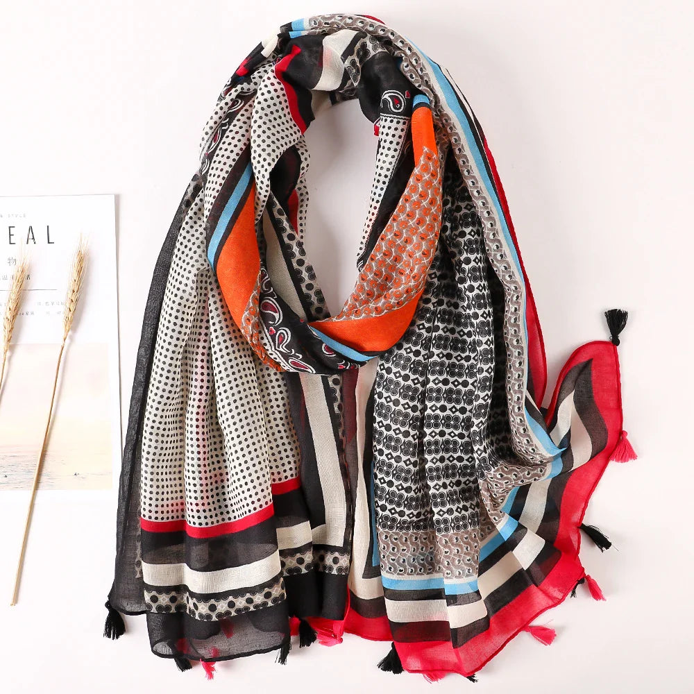 Cotton Scarf Women Large Shawls Pashmina Muslim Hijab Foulard Design Print Lady Beach Stole Head Scarves