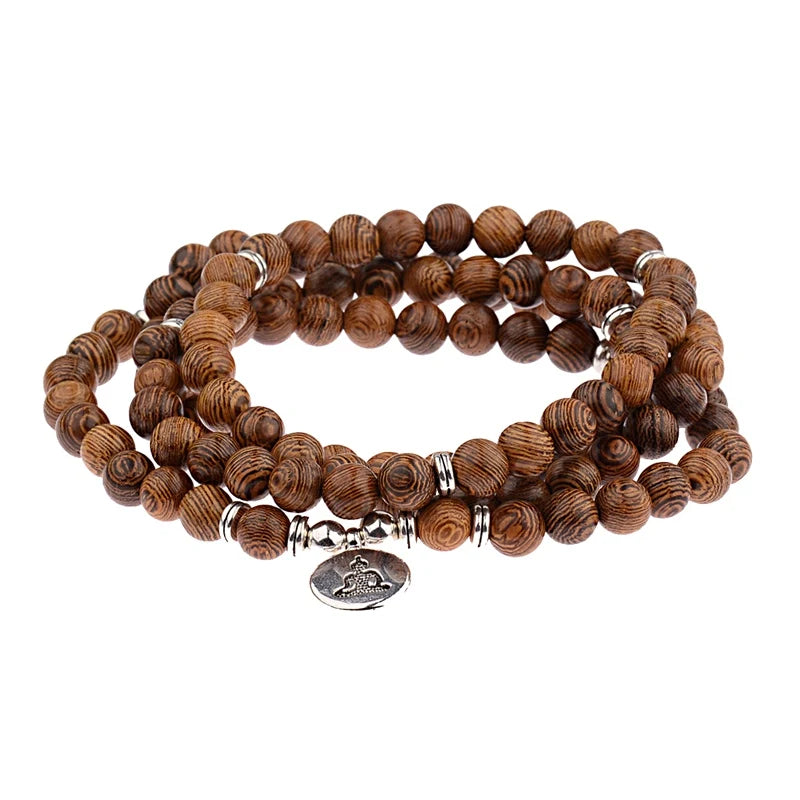 Multilayer Wood Beads Buddha Lotus OM Bracelet Tibetan Buddhist Mala Charm Rosary Bracelet Yoga Wooden For Women Men Jewelry
