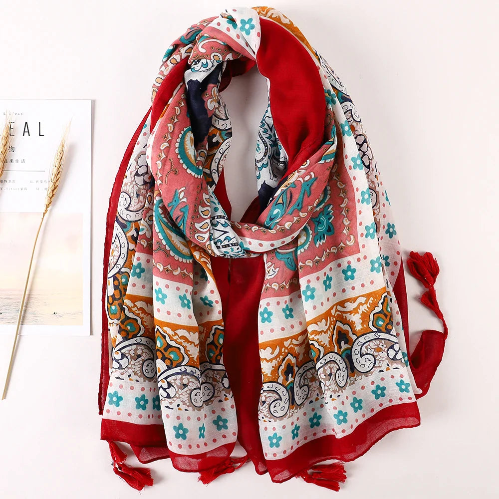 Cotton Scarf Women Large Shawls Pashmina Muslim Hijab Foulard Design Print Lady Beach Stole Head Scarves