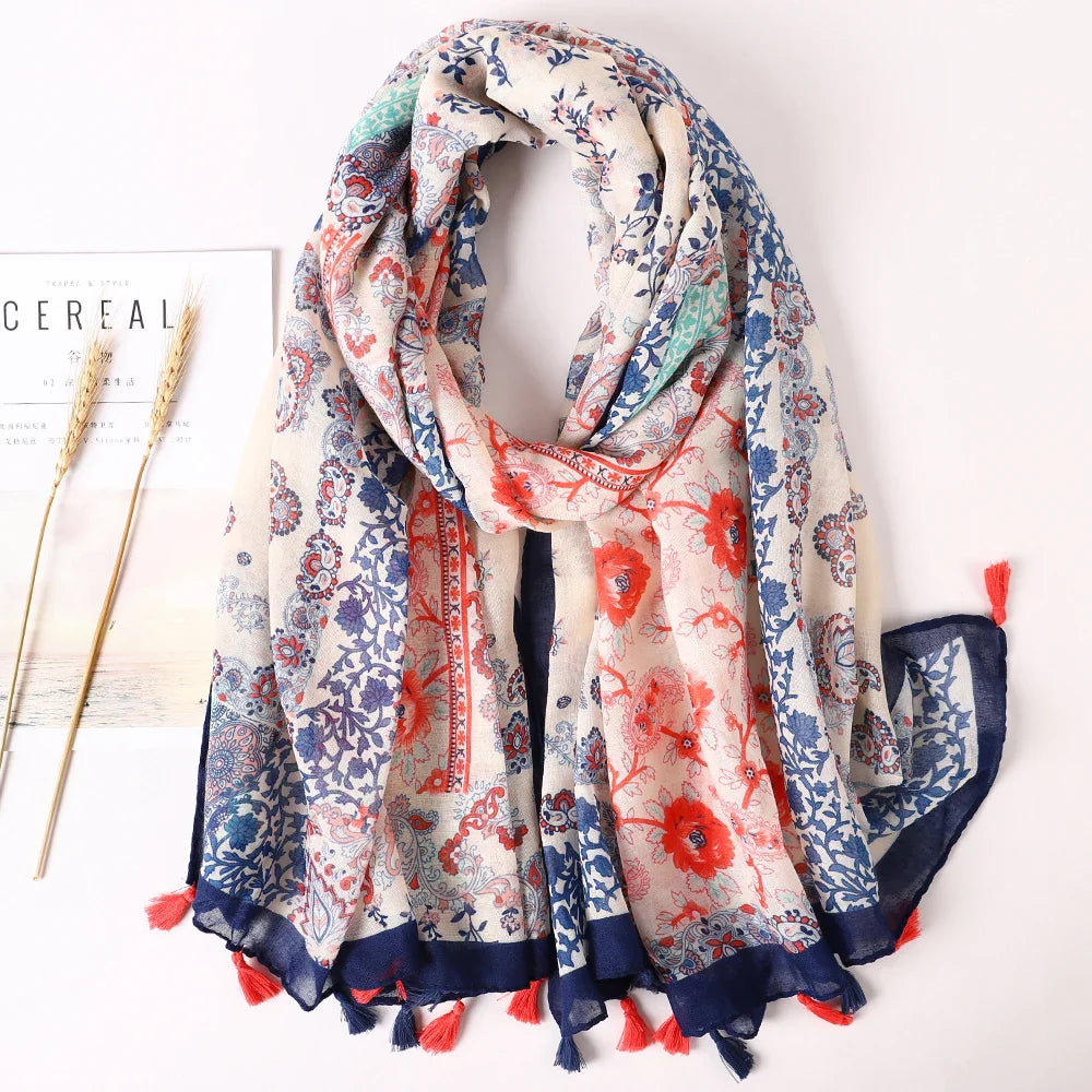 Cotton Scarf Women Large Shawls Pashmina Muslim Hijab Foulard Design Print Lady Beach Stole Head Scarves