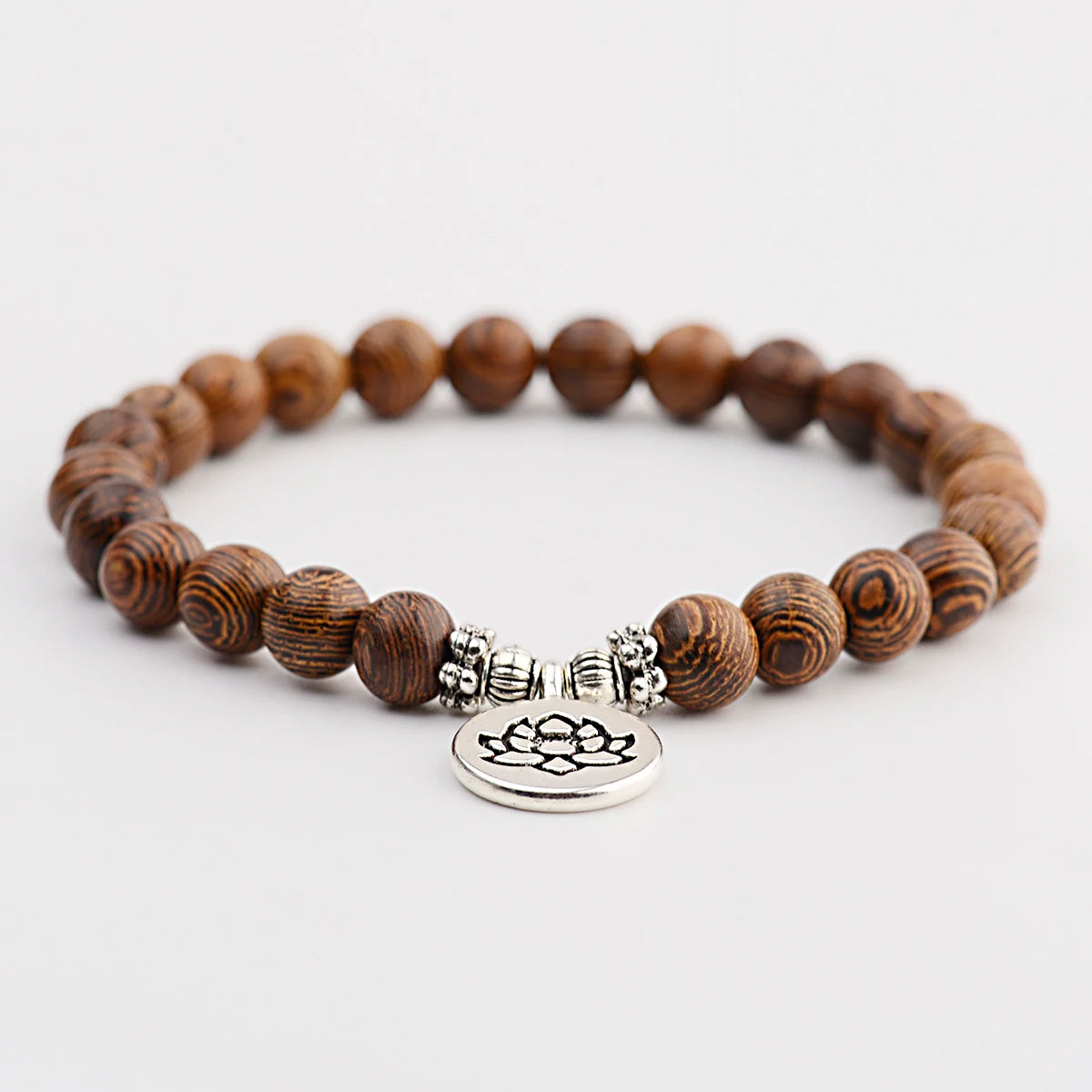 New Classic Natural Wood Beads Bracelets For Women Meditation Prayer Sliver Om Pendant Bracelet Men Wooden Yoga Jewelry