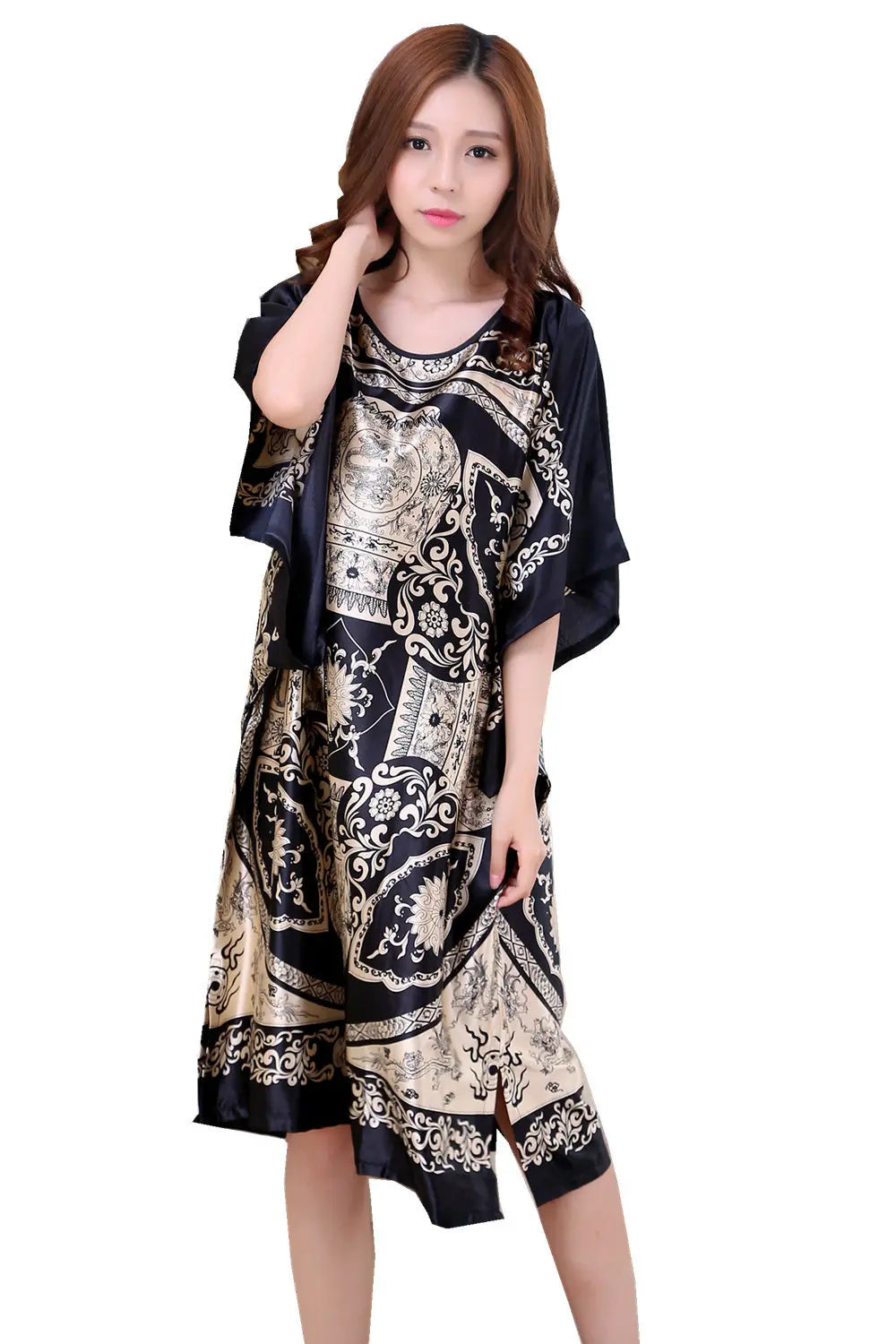 Sexy Female Silk Rayon Robe Bath Gown Nightgown Summer Casual Home Dress Printed Loose Sleepwear Plus Size Nightwear Bathrobe