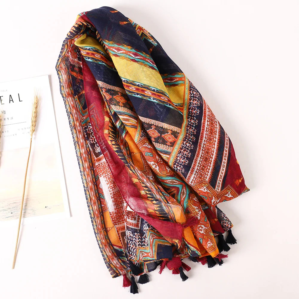 Cotton Scarf Women Large Shawls Pashmina Muslim Hijab Foulard Design Print Lady Beach Stole Head Scarves