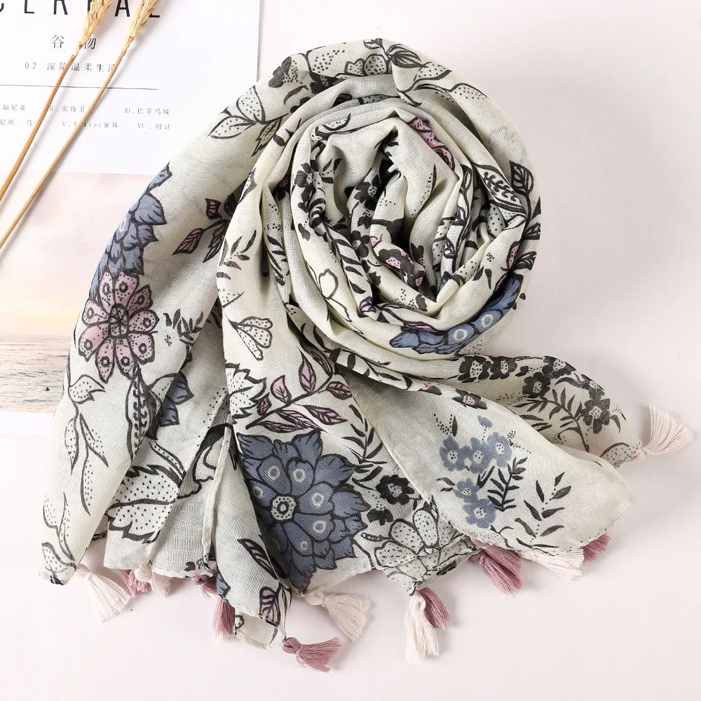 Cotton Scarf Women Large Shawls Pashmina Muslim Hijab Foulard Design Print Lady Beach Stole Head Scarves