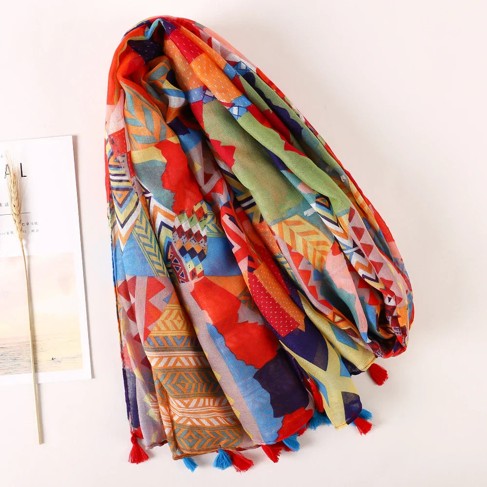 Cotton Scarf Women Large Shawls Pashmina Muslim Hijab Foulard Design Print Lady Beach Stole Head Scarves
