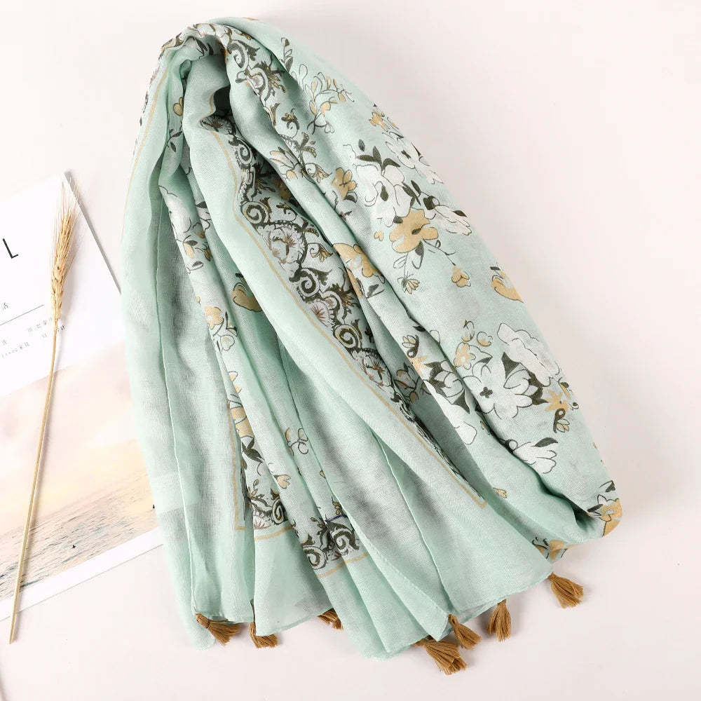Cotton Scarf Women Large Shawls Pashmina Muslim Hijab Foulard Design Print Lady Beach Stole Head Scarves