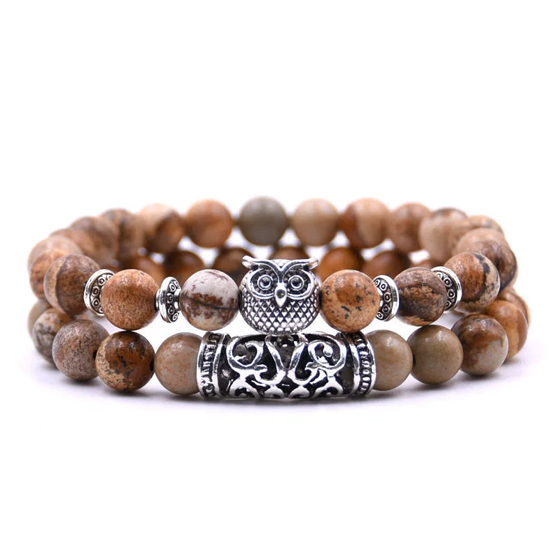 Owl Bracelet Jewelry Stone Bracelets Men Women Pulseira Masculina Feminina Bileklik Pulseras Mujer Bijoux Armband set