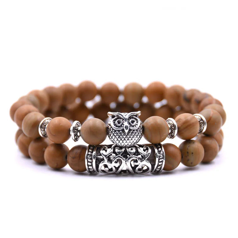 Owl Bracelet Jewelry Stone Bracelets Men Women Pulseira Masculina Feminina Bileklik Pulseras Mujer Bijoux Armband set