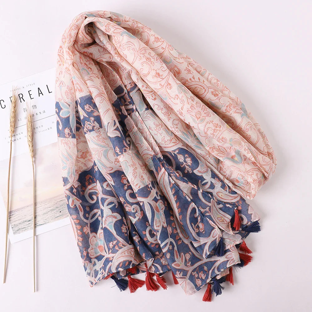 Cotton Scarf Women Large Shawls Pashmina Muslim Hijab Foulard Design Print Lady Beach Stole Head Scarves