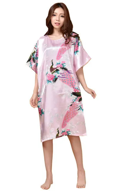 Sexy Female Silk Rayon Robe Bath Gown Nightgown Summer Casual Home Dress Printed Loose Sleepwear Plus Size Nightwear Bathrobe