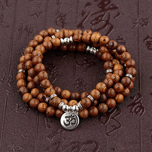 Multilayer Wood Beads Buddha Lotus OM Bracelet Tibetan Buddhist Mala Charm Rosary Bracelet Yoga Wooden For Women Men Jewelry