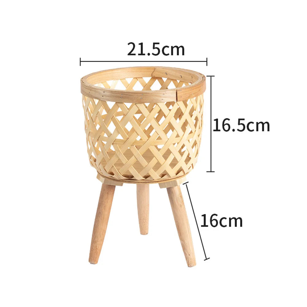 Handmade Bamboo Woven Flower Pot with Stand  Plant Flower Display Storage Stand DIY Storage Nursery Pots Home Decoration