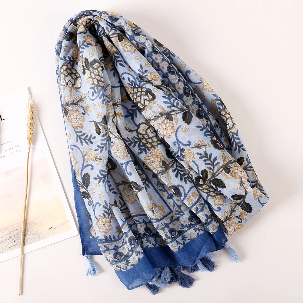 Cotton Scarf Women Large Shawls Pashmina Muslim Hijab Foulard Design Print Lady Beach Stole Head Scarves