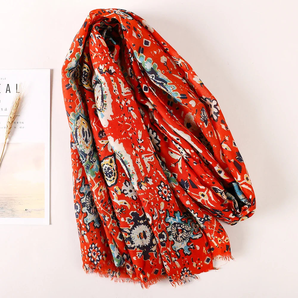 Cotton Scarf Women Large Shawls Pashmina Muslim Hijab Foulard Design Print Lady Beach Stole Head Scarves
