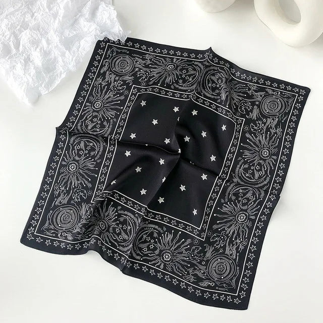 2025 New 100% Pure Silk Scarf Women Neck Hair Foulard Bandana Square Small Headband Hijab Print Poncho Scarves Pashmina