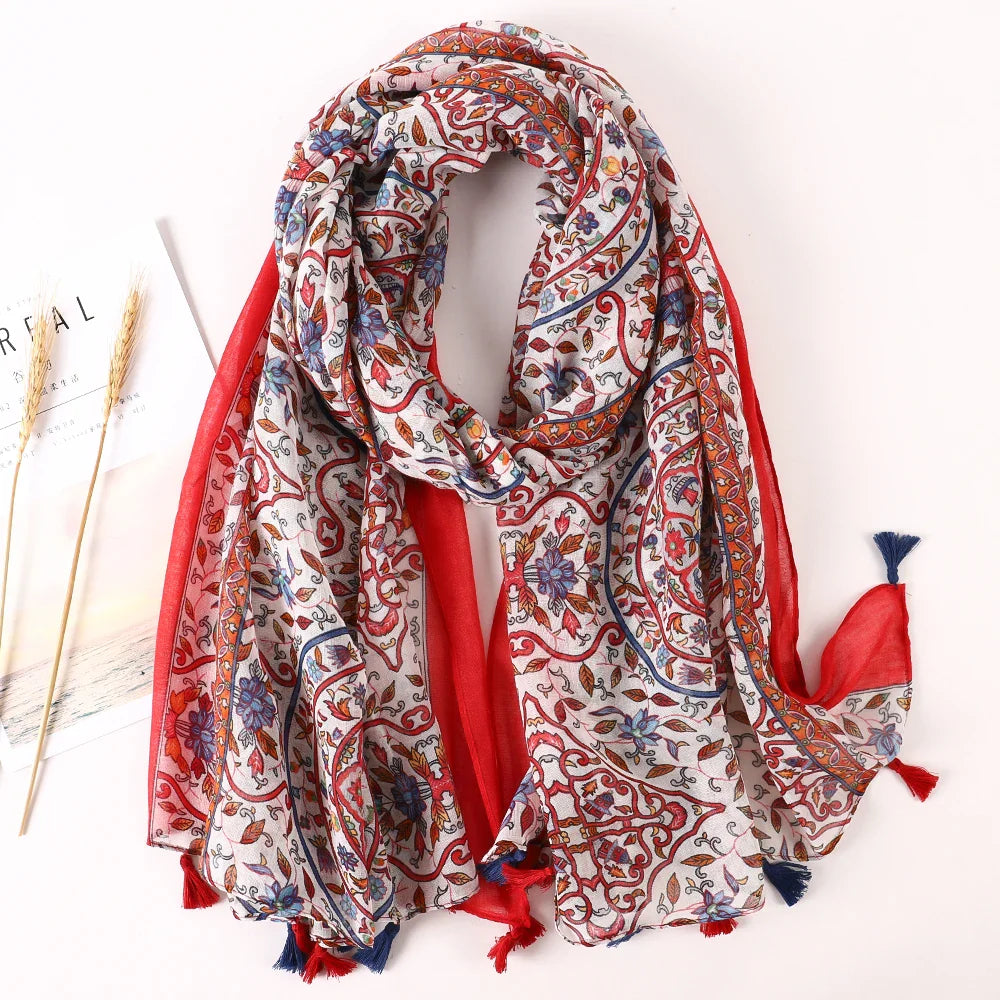 Cotton Scarf Women Large Shawls Pashmina Muslim Hijab Foulard Design Print Lady Beach Stole Head Scarves