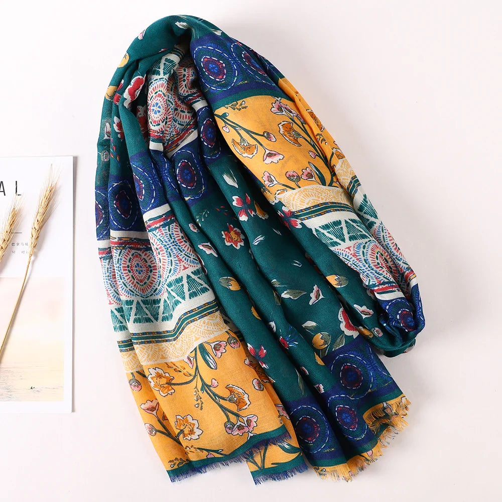 Cotton Scarf Women Large Shawls Pashmina Muslim Hijab Foulard Design Print Lady Beach Stole Head Scarves