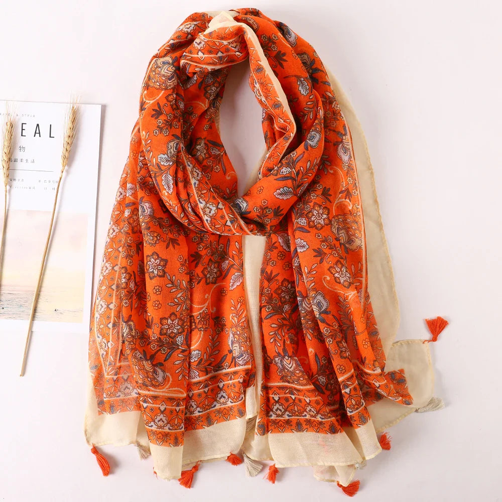 Cotton Scarf Women Large Shawls Pashmina Muslim Hijab Foulard Design Print Lady Beach Stole Head Scarves