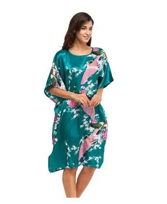 Sexy Female Silk Rayon Robe Bath Gown Nightgown Summer Casual Home Dress Printed Loose Sleepwear Plus Size Nightwear Bathrobe