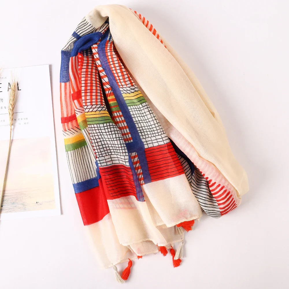 Cotton Scarf Women Large Shawls Pashmina Muslim Hijab Foulard Design Print Lady Beach Stole Head Scarves