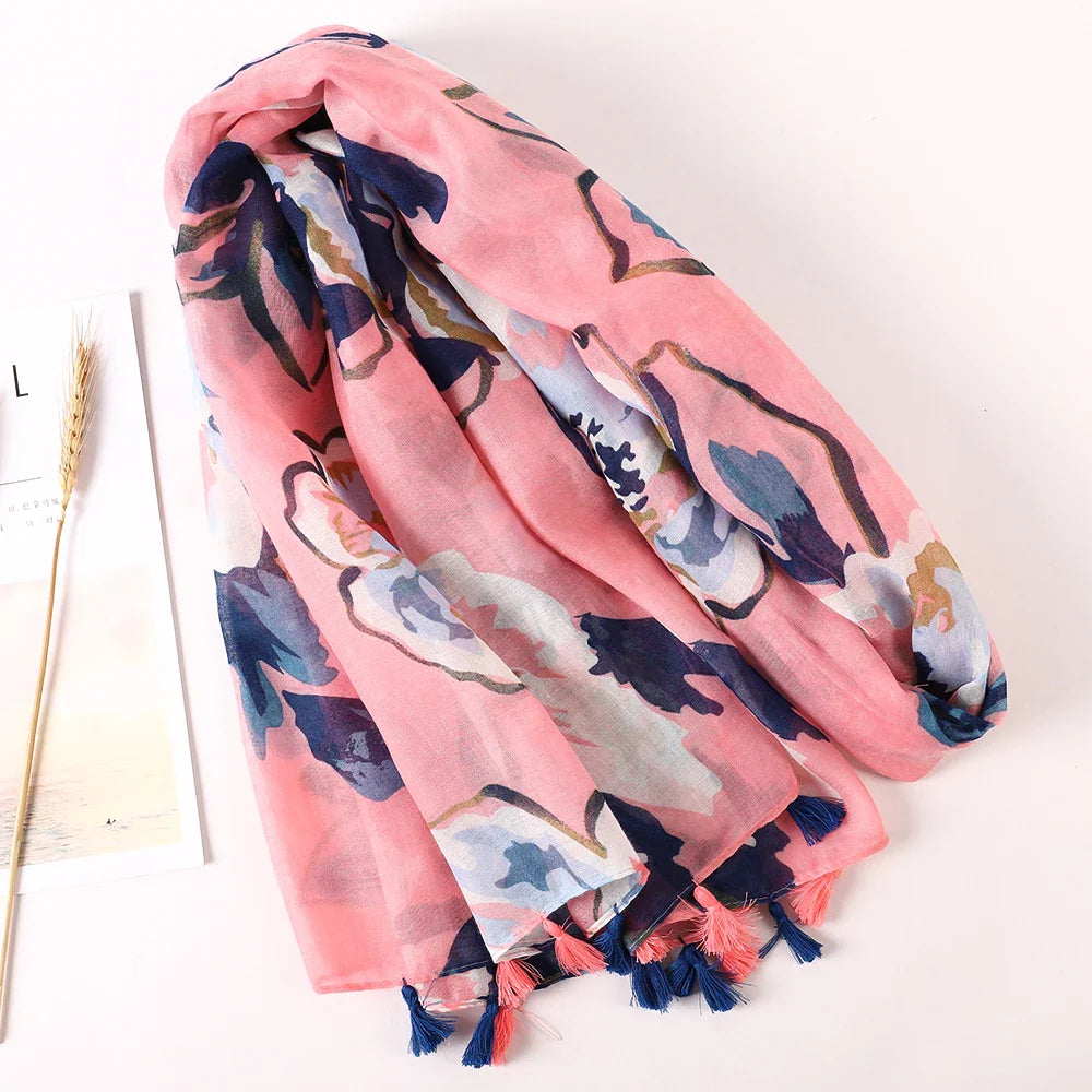 Cotton Scarf Women Large Shawls Pashmina Muslim Hijab Foulard Design Print Lady Beach Stole Head Scarves