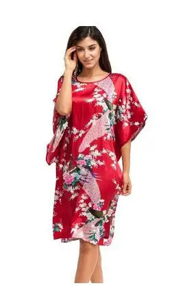 Sexy Female Silk Rayon Robe Bath Gown Nightgown Summer Casual Home Dress Printed Loose Sleepwear Plus Size Nightwear Bathrobe
