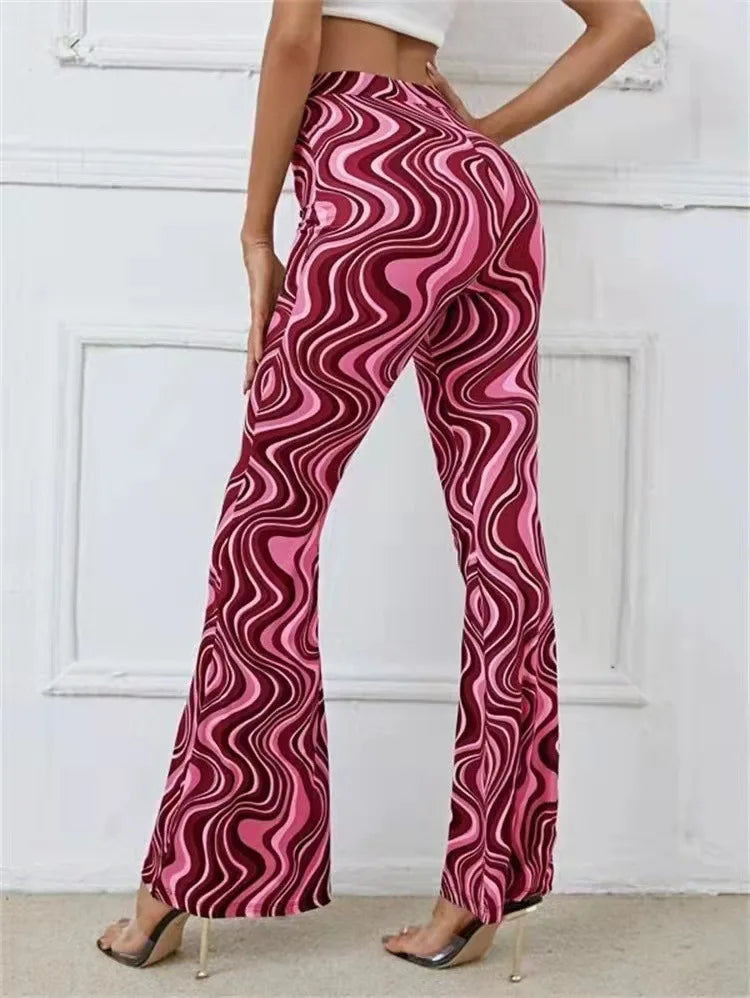 High Waisted Wide Leg Pants Women's Fashion Water Wave Print Leggings for Gym Jogging Casual Yoga Pants 2023 New Female Clothing