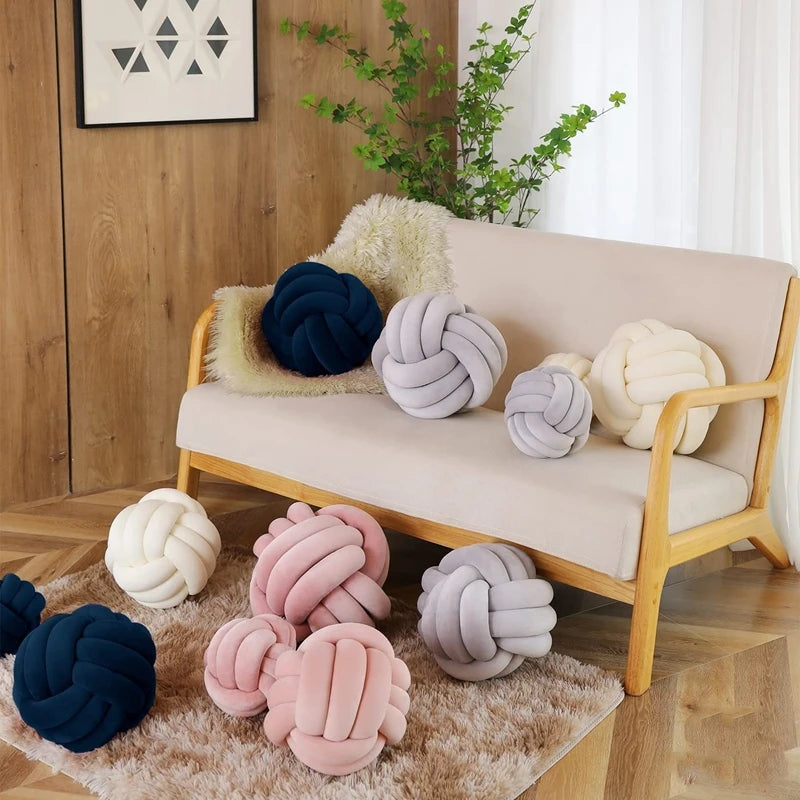 Soft Knot Ball Pillows Round Throw Pillow Cushion Kids Home Decoration Plush Pillow Throw Knotted Pillow Handmade