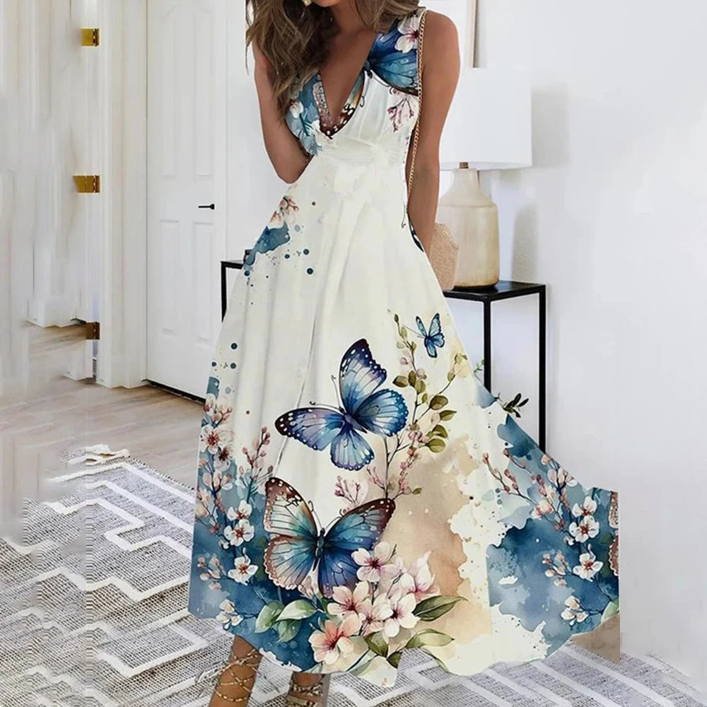 L XL Floral Summer Dress for Women Clothing 2024 Bohemian Loose Beach Sundress Midi Skirt Female Holiday Maxi Dress Vestido Robe