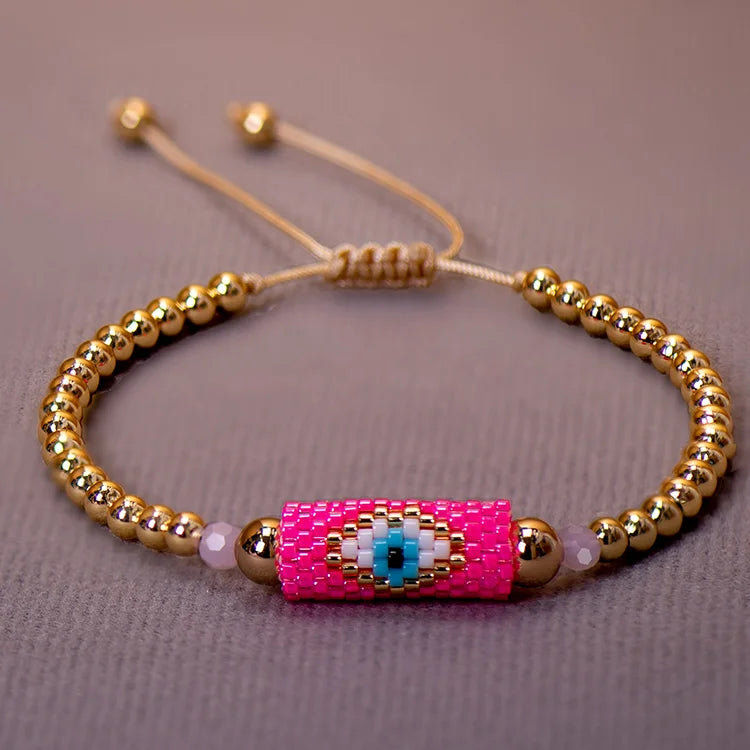 Woven Evil Eye Bracelet Handmade Bohemian Bead Ladies Boho Style Summer Pink For Women Fashion Jewelry Men Ibiza Personalized Braided Rvs Colored Thread Aesthetic Lgbt Turkish Lucky Protection Against Gift