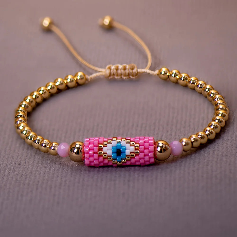 Woven Evil Eye Bracelet Handmade Bohemian Bead Ladies Boho Style Summer Pink For Women Fashion Jewelry Men Ibiza Personalized Braided Rvs Colored Thread Aesthetic Lgbt Turkish Lucky Protection Against Gift