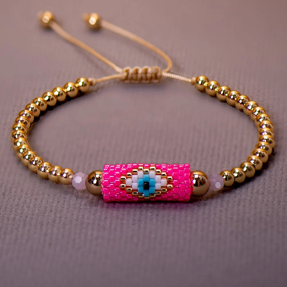 Woven Evil Eye Bracelet Handmade Bohemian Bead Ladies Boho Style Summer Pink For Women Fashion Jewelry Men Ibiza Personalized Braided Rvs Colored Thread Aesthetic Lgbt Turkish Lucky Protection Against Gift