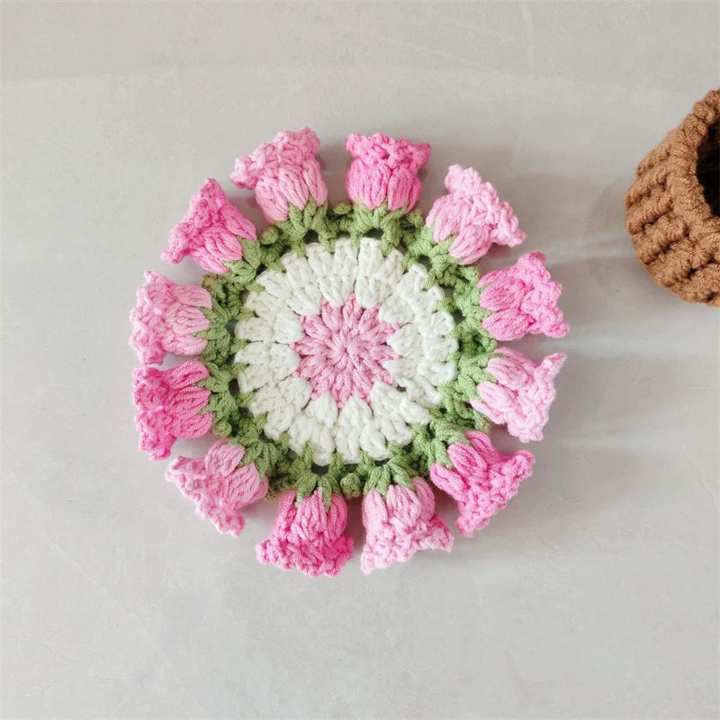 Hand Crocheted Wool Lily of The Valley Coaster Thermal Insulation Pad Small Bouquet for Girls Gifts