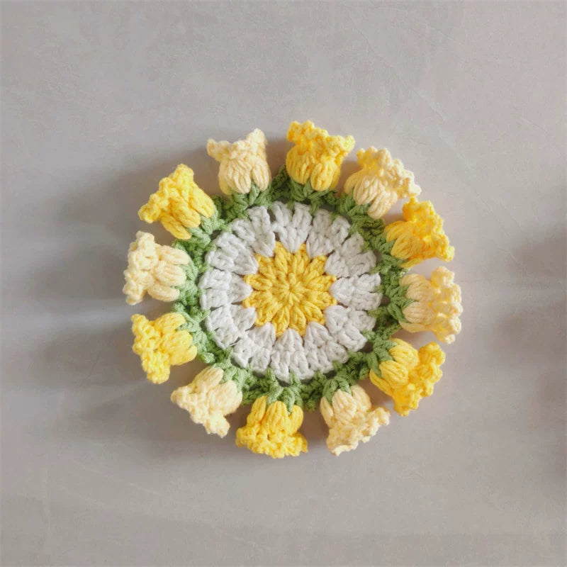 Hand Crocheted Wool Lily of The Valley Coaster Thermal Insulation Pad Small Bouquet for Girls Gifts
