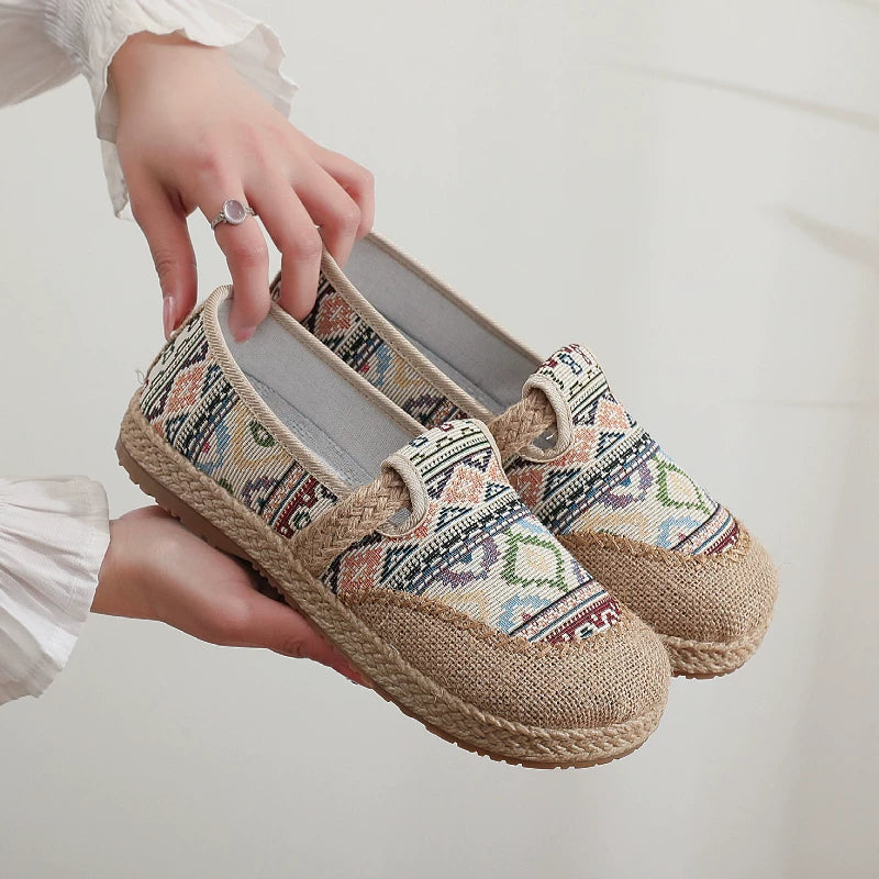 New Ethnic Style Lazy Fisherman Shoes Linen Comfortable Breathable Women's Shoes Retro Style Soft Sole Cloth Shoes