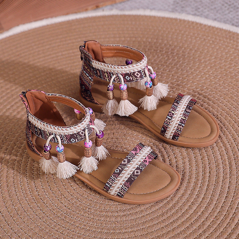 Bohemian Summer New Ethnic Fairy Open Toe Beaded Roman Sandals