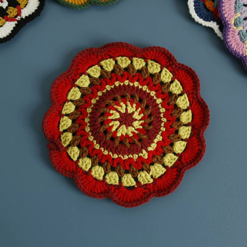 Non-slip Hand-woven Exquisite Large Coaster Sweet Wool Crocheted Vase Mat New Handmade Knitted Flower
