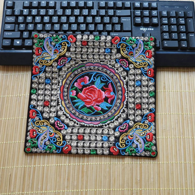 Ethnic Style Embroidery Placemat Yi Fabric Embroidery Heat Insulation Mat Tea Square Mat Table Coffee Table Anti-scalding and Non-slip Mat