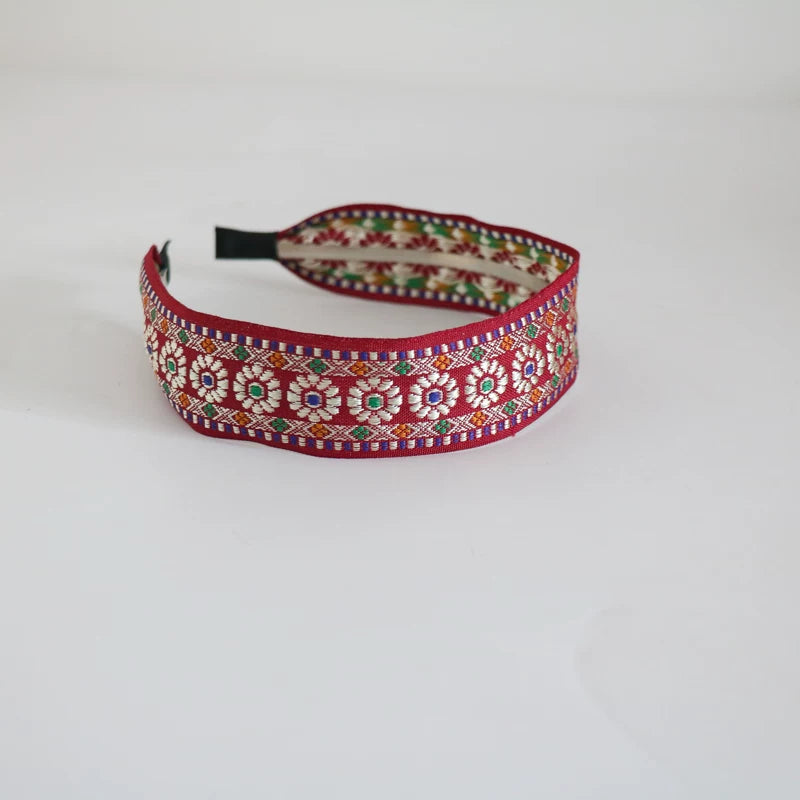 Vintage Ethnic Style Cotton and Linen Embroidery Floral Garland Pattern Fabric Lace Exquisite Headband Bohemian Headdress Head Buckle