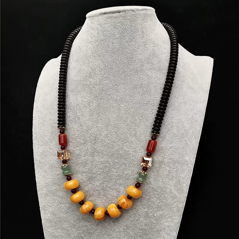 Original Design Classic Tibetan Beeswax Cake Necklace Chicken Oil Yellow Amber Clavicle Chain Female Ethnic Style Retro Neck Jewelry