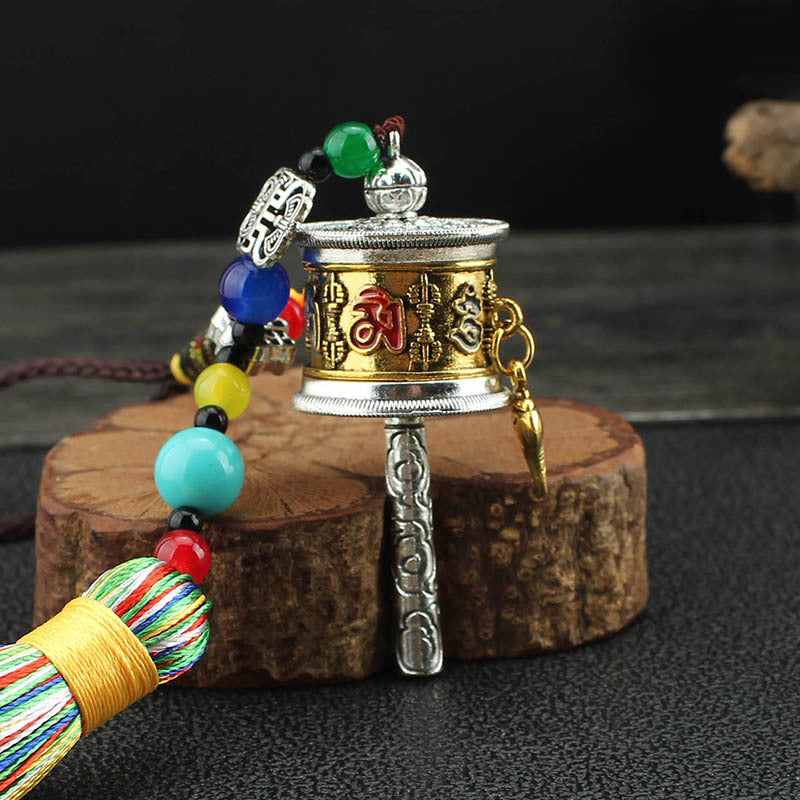 Tibetan Six-character Motto, Prayer Cylinder, Car Pendant, Wheel Turning, Charm, Car Interior Mirror, Men's and Women's Hanging Ornaments