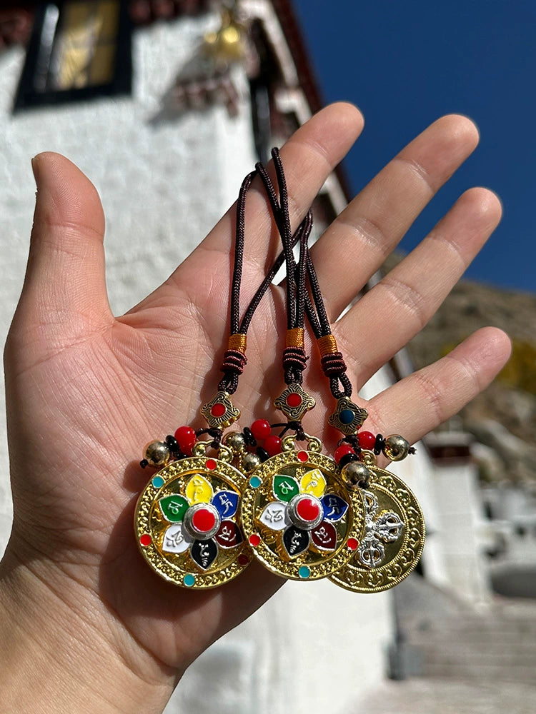 Tibetan Folk Talisman Ornament Colorful six-character mantra pendant Natal year keychain keychain